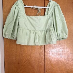 Abercrombie and Fitch Light Green Square neck Poplin Puff Sleeve Top